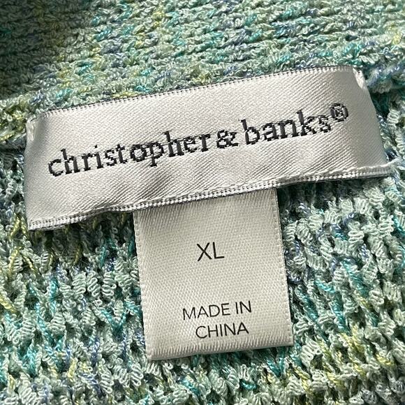 Christopher Banks Cardigan Sweater Womens Size XL Green Blue Open Front Knit - Picture 5 of 6